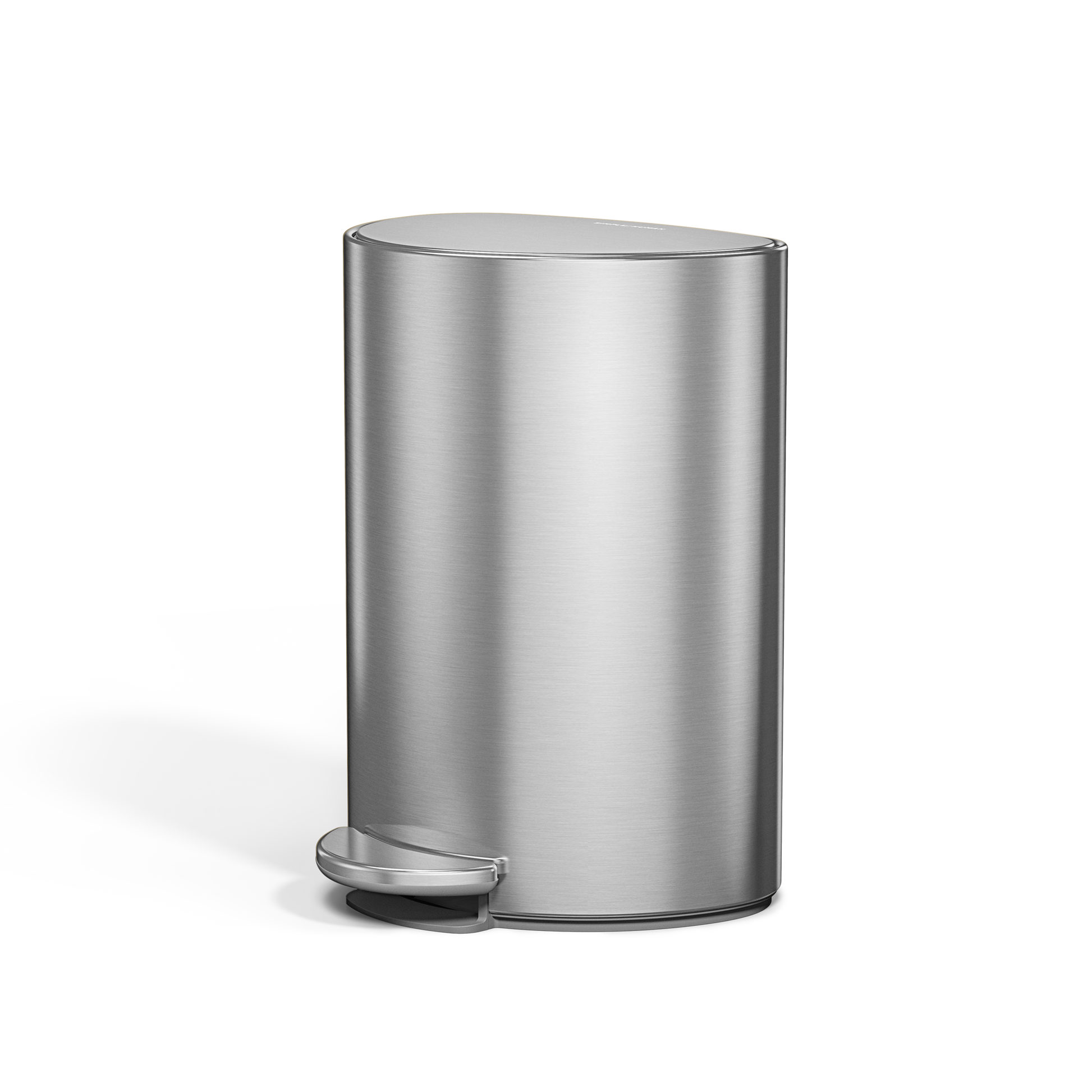 Simplehuman 6L Semi-Round Step Can in Brushed Stainless Steel, hands-free foot pedal, space-saving design.