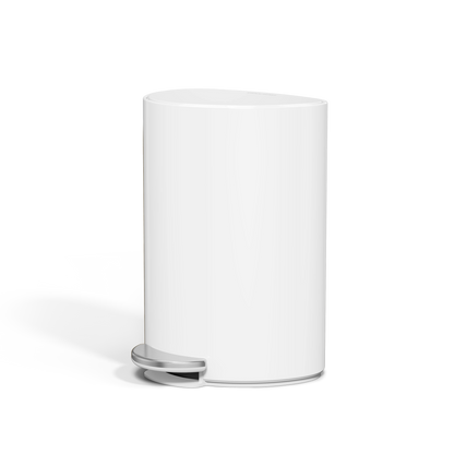 Simplehuman 6L Semi-Round Step Can, Detail view of White body showing durable steel pedal mechanism for hands-free operation.