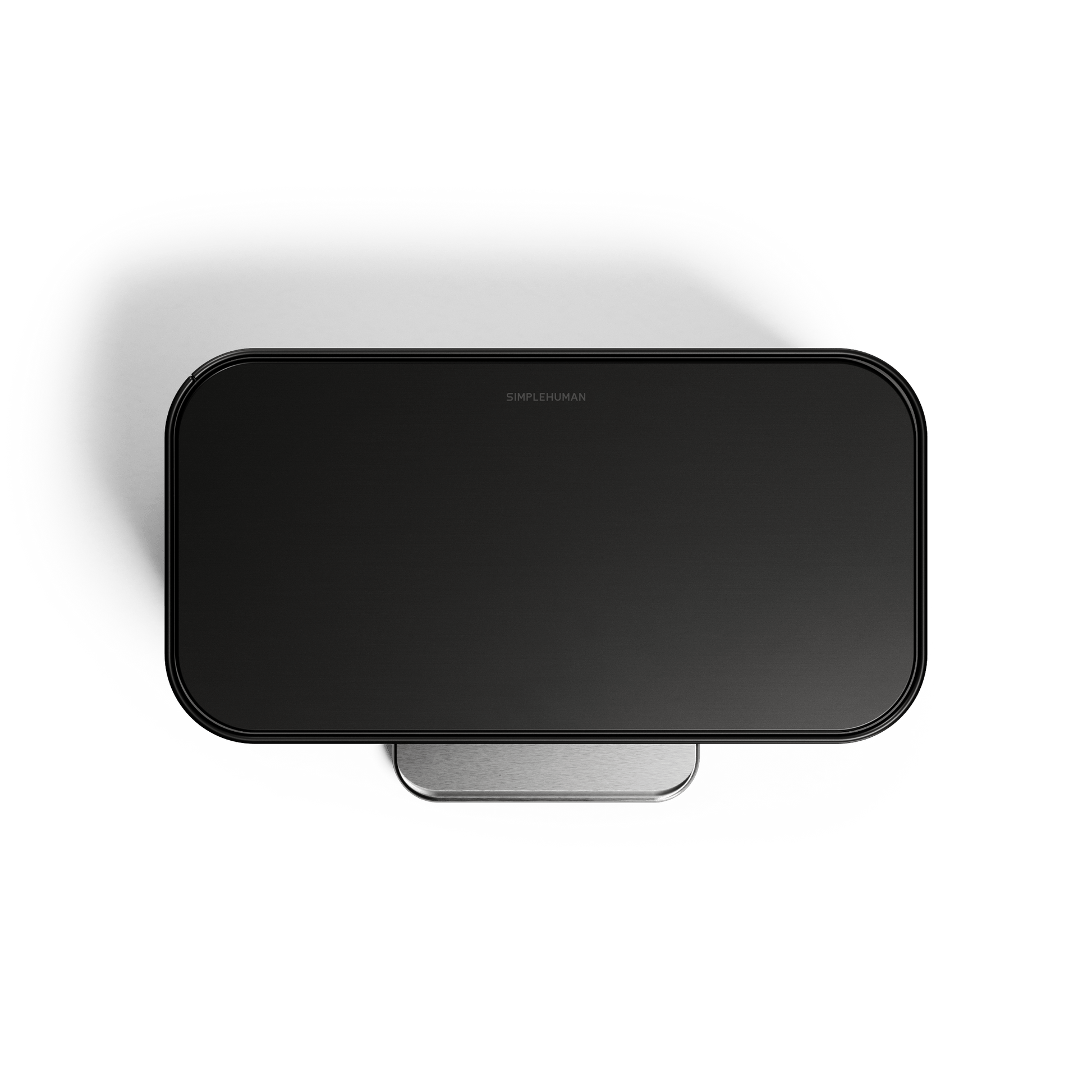 Simplehuman 16L Matte Black Mini Step Can with pedal, lid view.